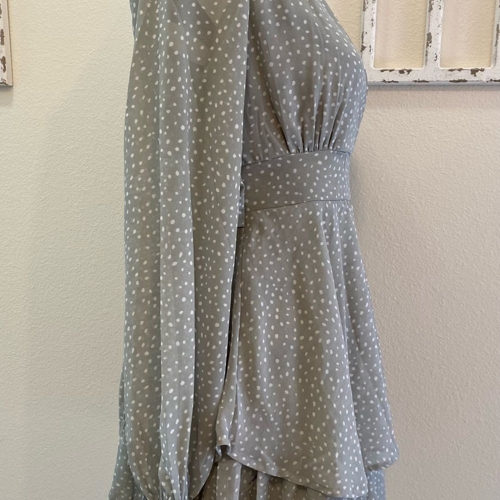 Japna Mint Green Polka Dot Ruffle Mini Dress Sheer A Line Cottagecore Boho Small - Picture 5 of 8